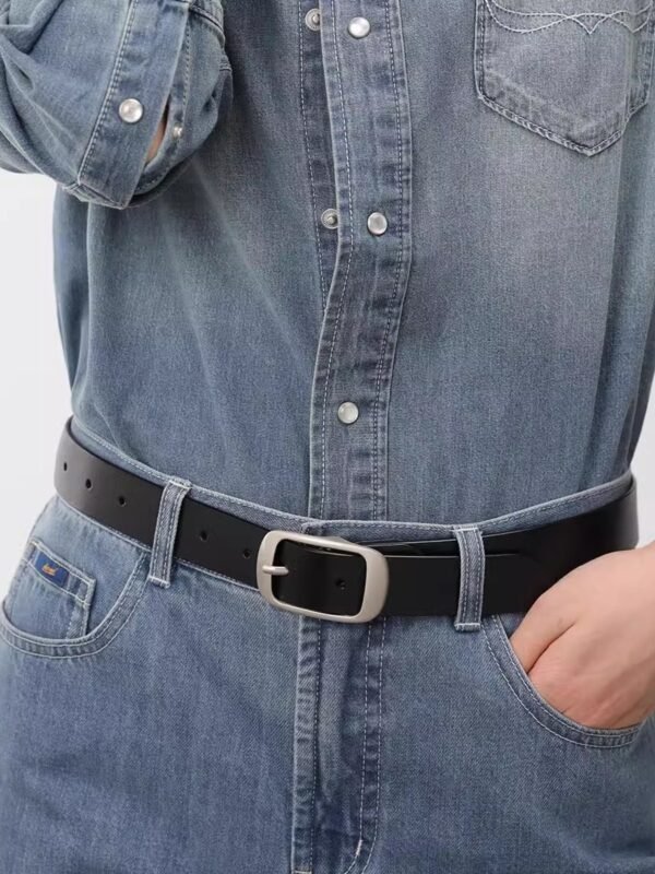 Belt Leather with Silver Buckle - Cowhide Leather Belt - alternate view