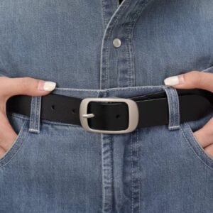 Belt Leather with Silver Buckle - Cowhide Leather Belt - image 3
