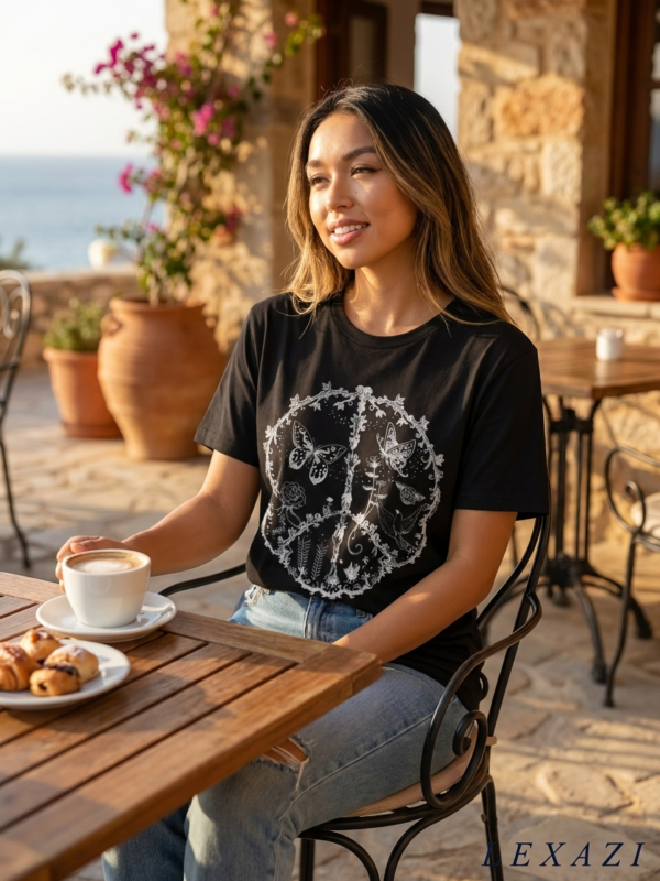 Cotton butterfly graphic tee shirt for resort days by Lexazi