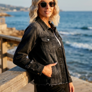 Distressed Denim Jacket with Raw Hem — Mediterranean Resort Style - image 1