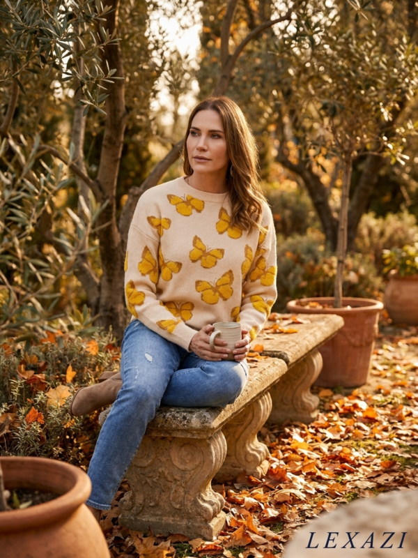 Dropped shoulder sweater butterfly embroidery by Lexazi
