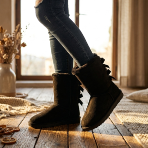 Faux Suede Boots with Bow Detail for Winter - image 1