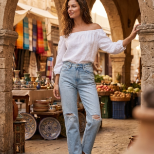 High Waist Straight Leg Jeans with Distressed Details - image 1