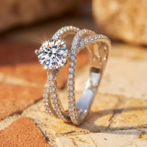 Moissanite Crisscross Ring with Zircon Accents — Mediterranean Sparkle - image 1