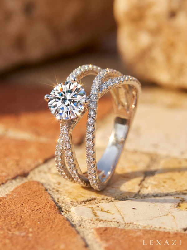 Moissanite crisscross ring zircon accents by Lexazi