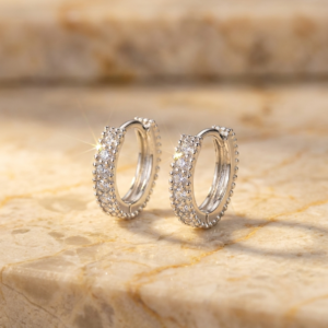 Moissanite Huggie Earrings Sterling Silver - Dainty Resort Sparkle - image 1