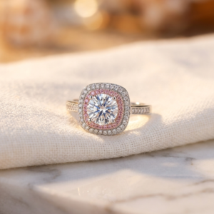 Moissanite Solitaire Ring Sterling Silver Pink Stone - image 1