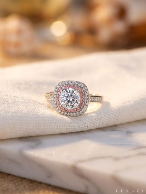 Moissanite solitaire ring pink stone by Lexazi