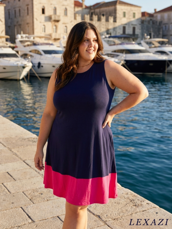 Two-tone sleeveless mini dress with pockets for resort by Lexazi
