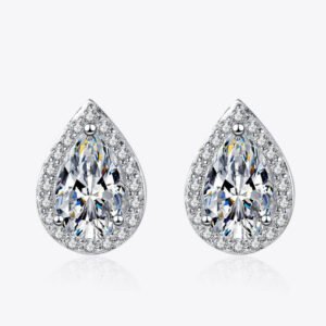 Moissanite Teardrop Stud Earrings - Silver Ear Huggies - image 1