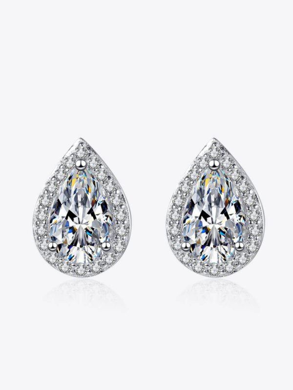 Moissanite Teardrop Stud Earrings - Silver Ear Huggies - View 1