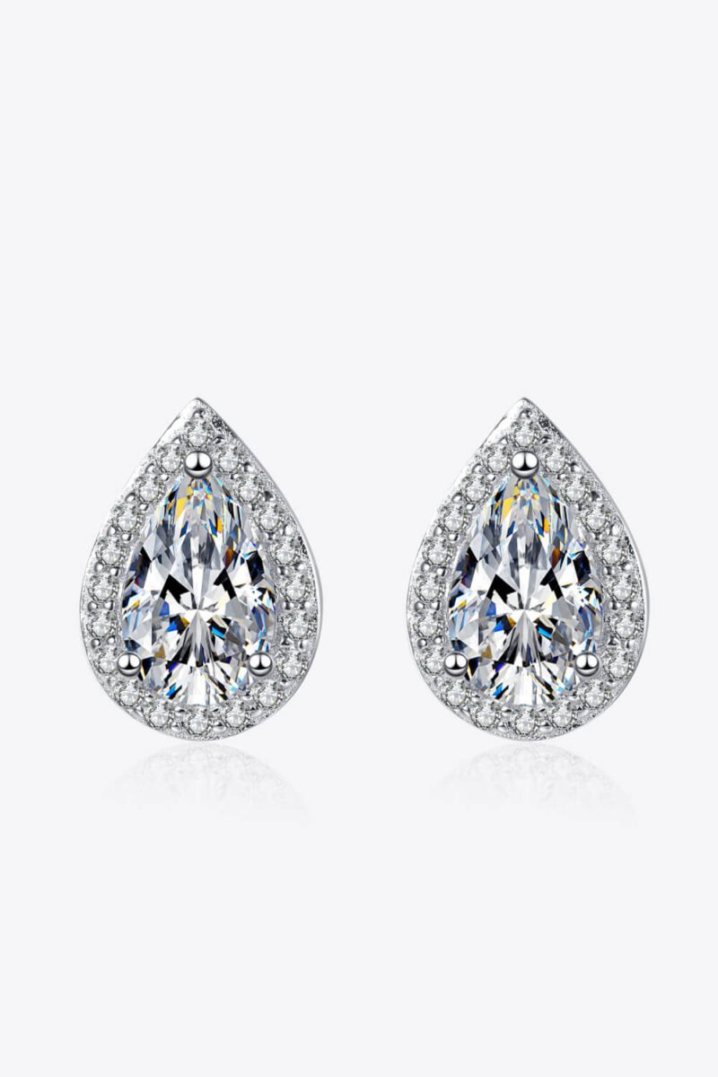 Moissanite Teardrop Stud Earrings - Silver Ear Huggies