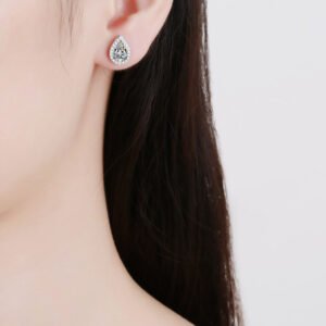 Moissanite Teardrop Stud Earrings - Silver Ear Huggies - image 2