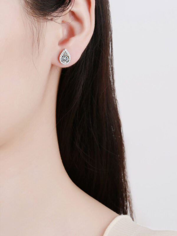 Moissanite Teardrop Stud Earrings - Silver Ear Huggies - alternate view