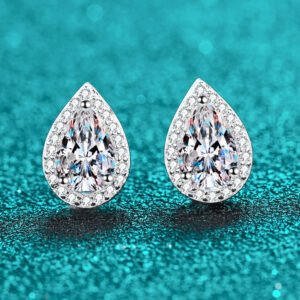 Moissanite Teardrop Stud Earrings - Silver Ear Huggies - image 3