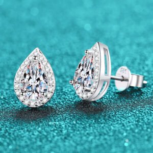 Moissanite Teardrop Stud Earrings - Silver Ear Huggies - image 4