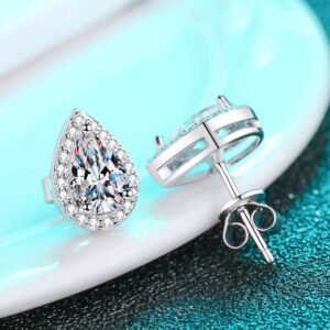 Moissanite Teardrop Stud Earrings - Silver Ear Huggies - image 5