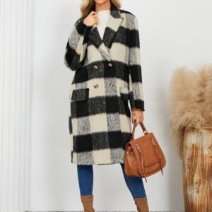 Plaid Double-Breasted Coat - Stylish Denim Coat Gap Filler - image 1
