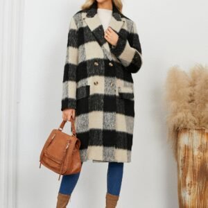 Plaid Double-Breasted Coat - Stylish Denim Coat Gap Filler - image 2