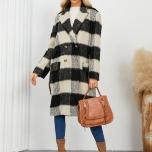 Plaid Double-Breasted Coat - Stylish Denim Coat Gap Filler - image 3