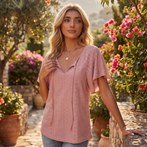 Tie-Neck Flutter Sleeve Top — Resort Style - image 1