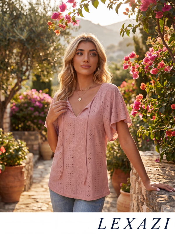 Tie-Neck Flutter Sleeve Top — Resort Style — bikini bikini top, top with coat | Lexazi