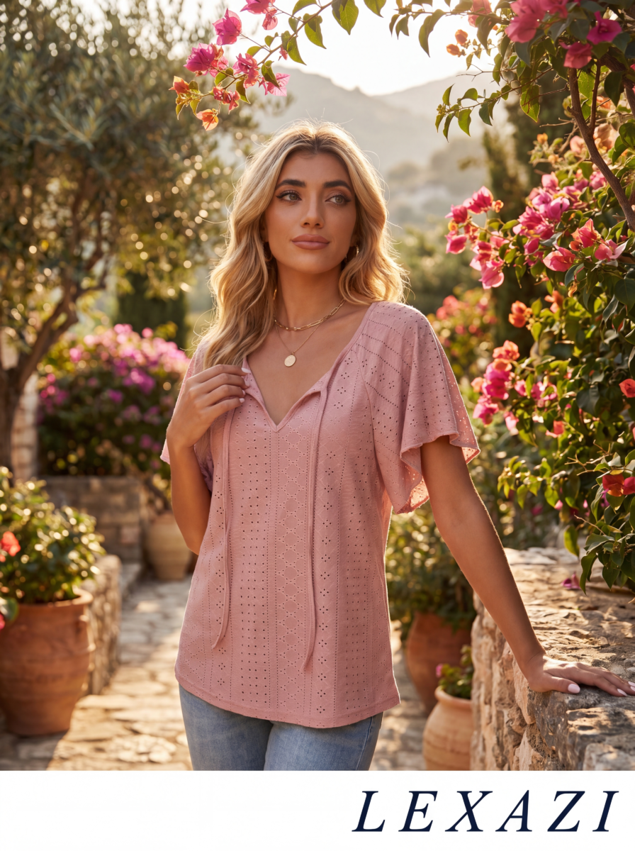 Tie-Neck Flutter Sleeve Top — Resort Style