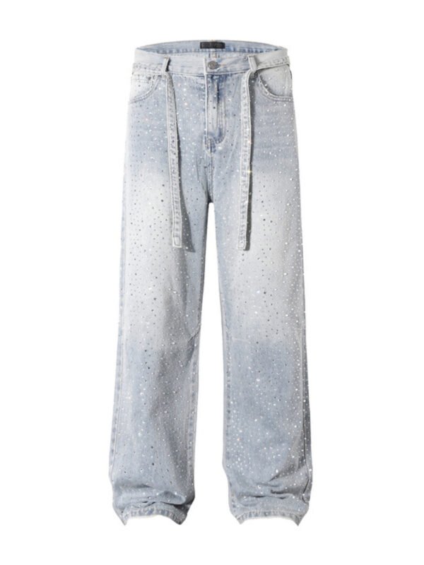 Rhinestone Embellished Wide Leg Jeans | LEXAZI - Image 1
