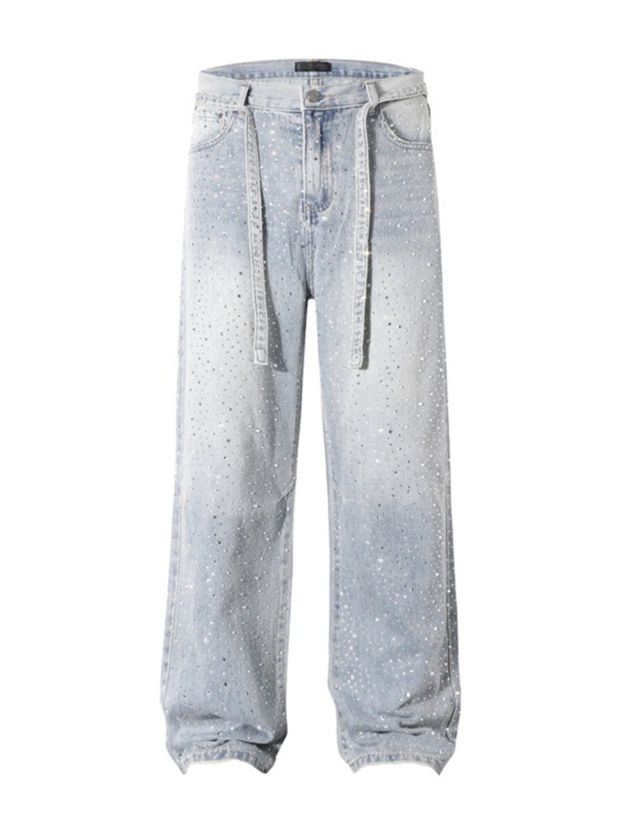 Rhinestone Embellished Wide Leg Jeans