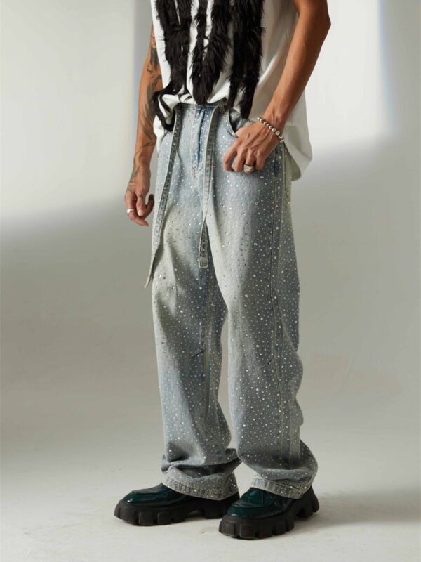 Rhinestone Embellished Wide Leg Jeans - alternate view