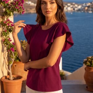 Butterfly Sleeve Top with Round Neck for Resort Style - image 1