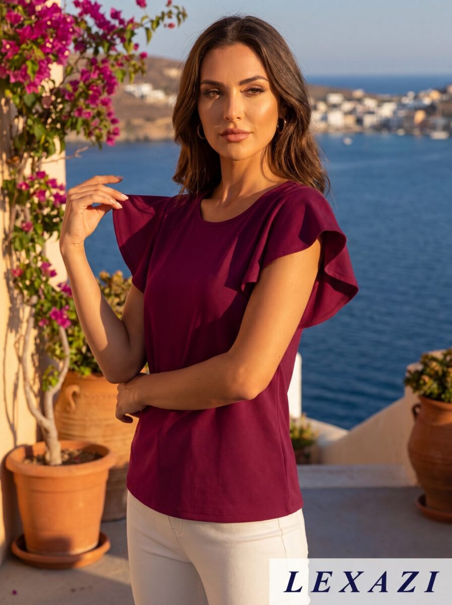 Butterfly Sleeve Top with Round Neck for Resort Style