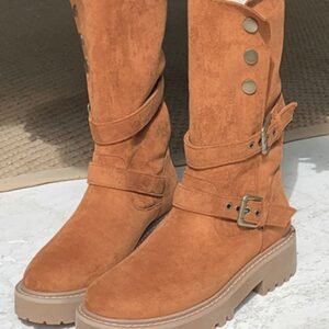 Round Toe Platform Boots with Faux Fur Lining - image 1