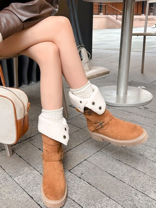 Round Toe Platform Boots with Faux Fur Lining - alternate view