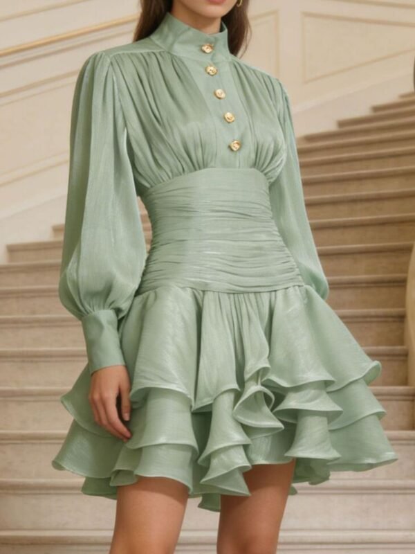 Ruffled Lantern Sleeve Mini Dress - Layer with Jean Jacket - alternate view