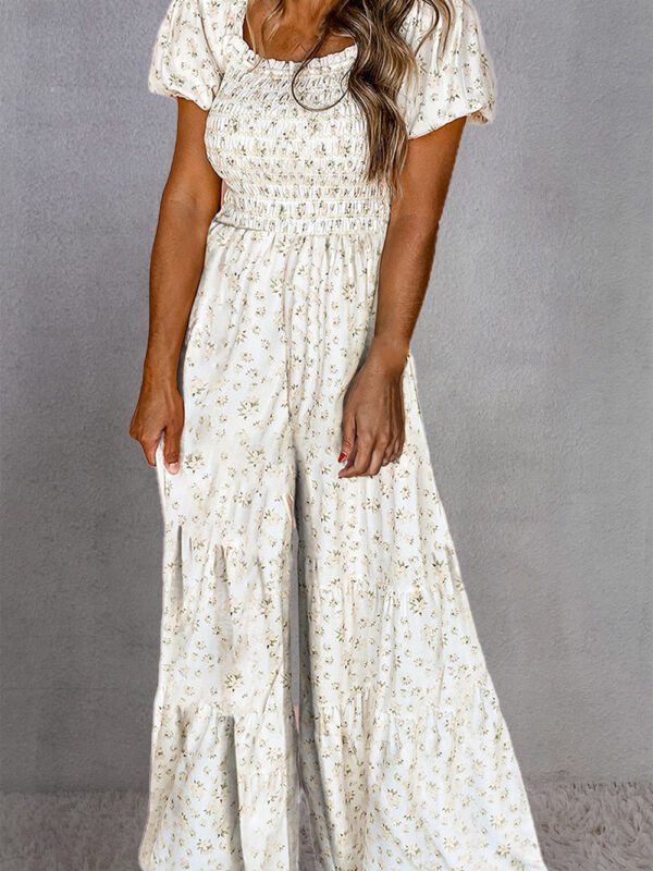 Smocked Printed Jumpsuit - White Resort Wear | $69.99 - View 1