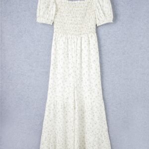 Smocked Printed Jumpsuit – White Resort Wear - image 2