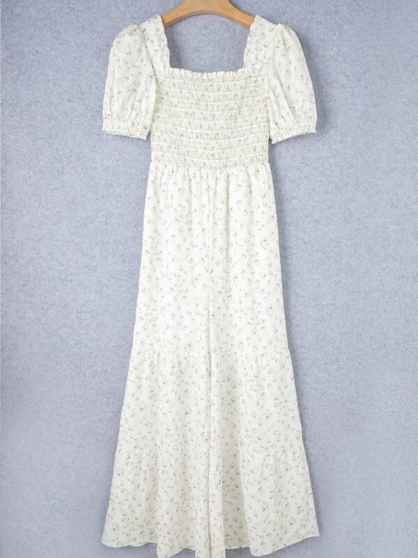 Smocked Printed Jumpsuit – White Resort Wear - alternate view