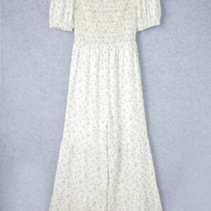 Smocked Printed Jumpsuit – White Resort Wear - image 3