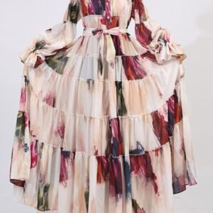 Tiered Tie Waist Maxi Dress | Apricot & Burgundy - image 4