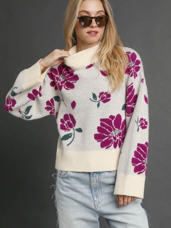 Floral Mock Neck Sweater - Chic Sweater Sets for Women - View 1