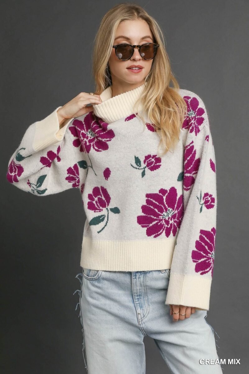 Floral Mock Neck Sweater - Chic Sweater Sets for Women