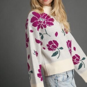Floral Mock Neck Sweater - Chic Sweater Sets for Women - image 2