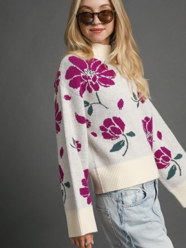 Floral Mock Neck Sweater - Chic Sweater Sets for Women - alternate view
