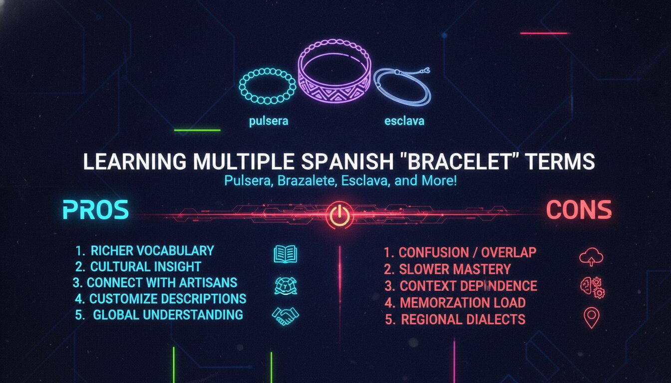 Concept illustration for Pros and Cons of Learning Multiple Spanish Bracelet Terms