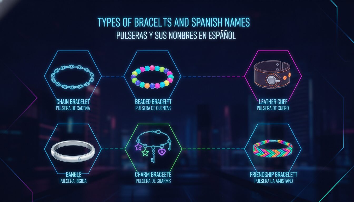 Visual guide to Types of Bracelets and Their Spanish Names