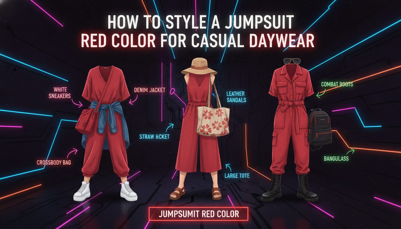 Visual guide to How to Style a Jumpsuit Red Color for Casual Daywear