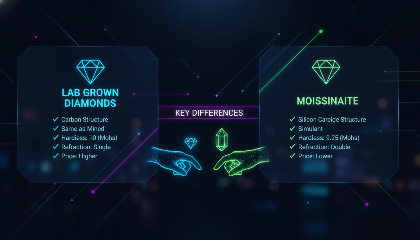 Visual guide to Lab Grown Diamonds vs Moissanite: Key Differences