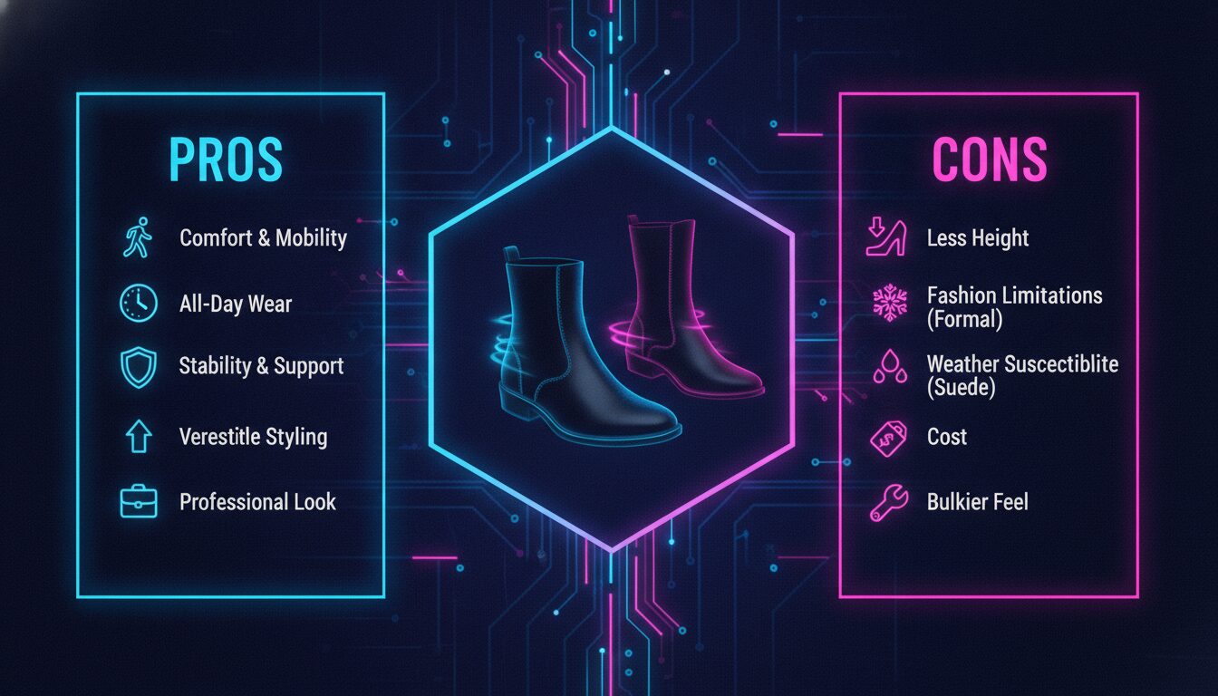 Pros and Cons of Low Heeled Dress Boots for Women — illustrated overview