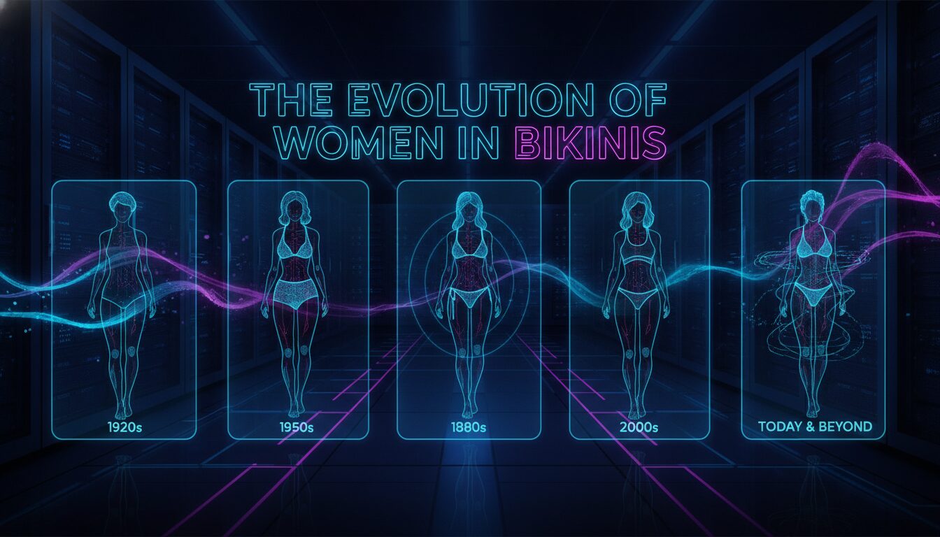 Illustration of The Evolution of Women in Bikinis